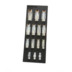 Franklin 14pce Window Socket Set, Slotted sockets in 3/8"dr (10, 11, 12,13,14,15,16mm )x 6pt x 64mm and1/2"dr (17,18,19,20,21,22,24mm) x 6pt x 76mm