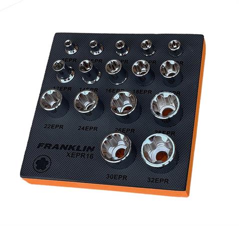 Franklin 16pce Hand 5 pt Torx Plus EPR Socket Set 1/4&quot; 3/8&quot; 1/2&quot;Dr